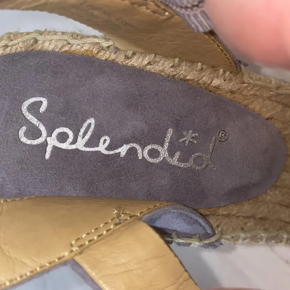 Splendid Leather Strap Cross Wedges Espadrille Sandals Like New Size 11